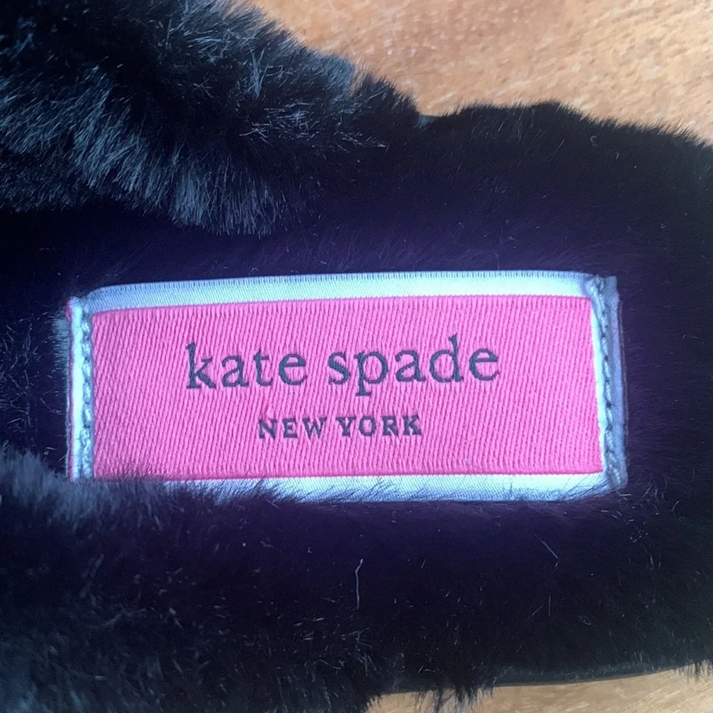 Kate Spade Lacey Textile Faux Fur Slippers Black 7B (US) 37.5 (EU)